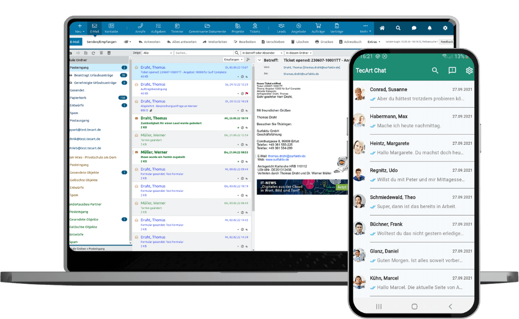 Tauschen Sie Nachrichten, Dokumente und Bilder über den internen Chat aus.